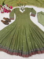 Yuvrika Vichitra Silk 5mm Sequins Embroidered Anarkali Suit with Pant & Organza Dupatta