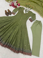 Yuvrika Vichitra Silk 5mm Sequins Embroidered Anarkali Suit with Pant & Organza Dupatta
