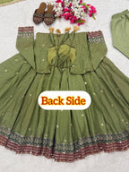 Yuvrika Vichitra Silk 5mm Sequins Embroidered Anarkali Suit with Pant & Organza Dupatta