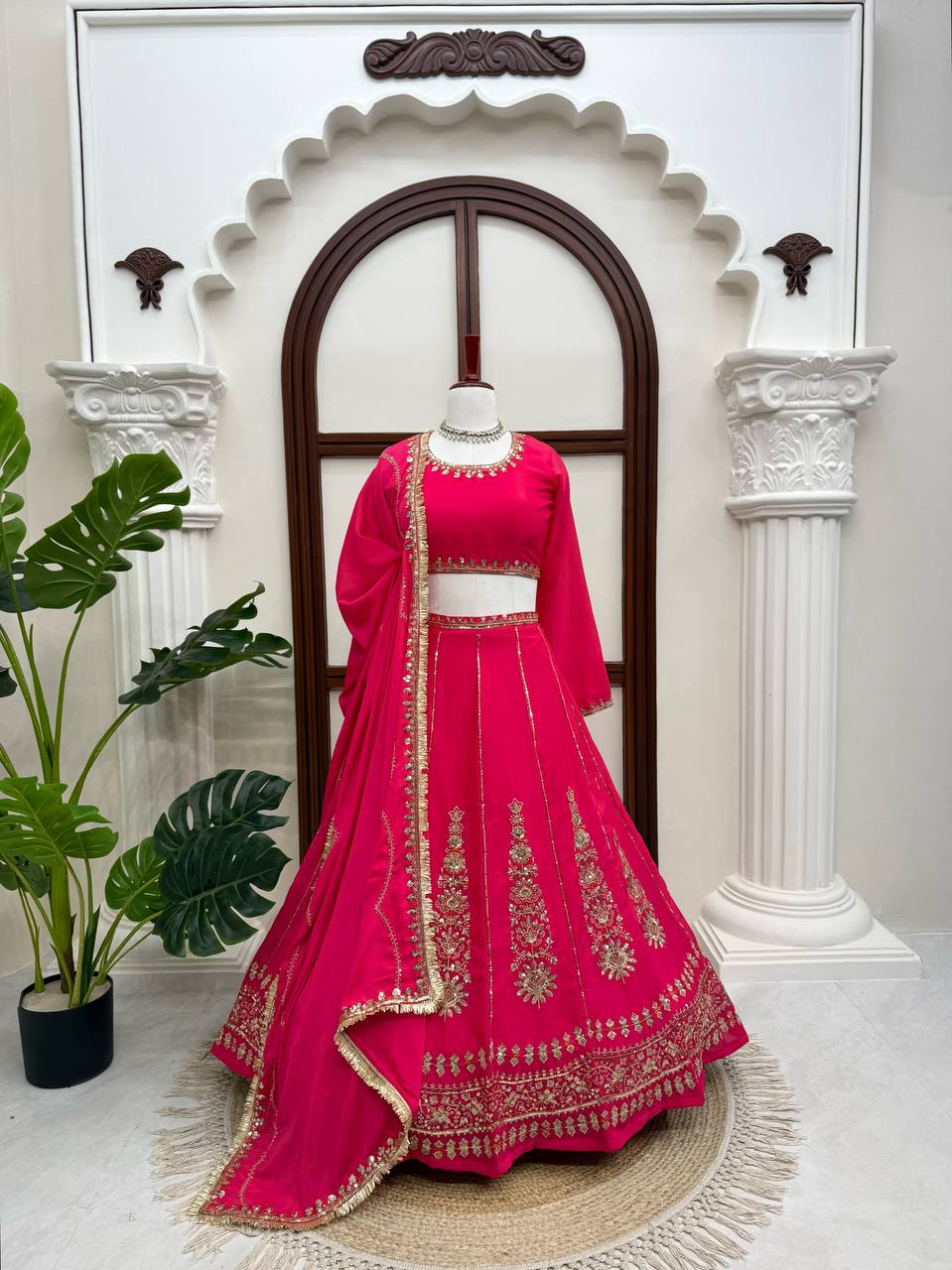 Zarisha Faux Georgette Real Mirror Embroidered Lehenga Choli with Dupatta Set