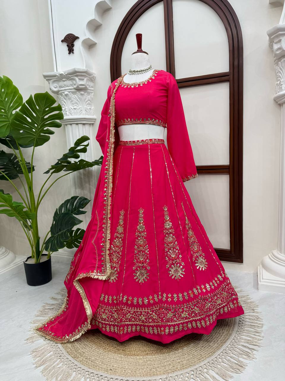Zarisha Faux Georgette Real Mirror Embroidered Lehenga Choli with Dupatta Set