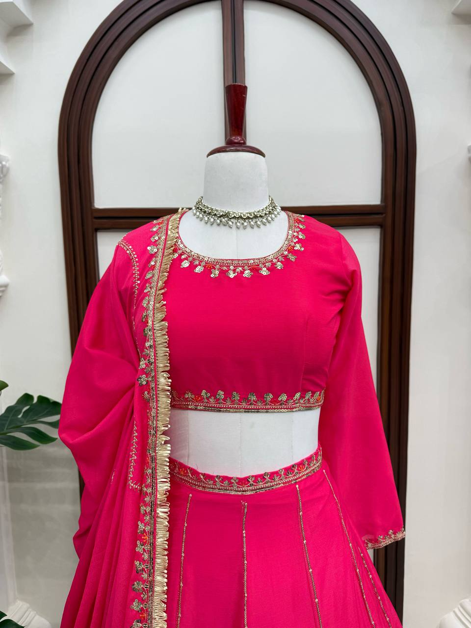 Zarisha Faux Georgette Real Mirror Embroidered Lehenga Choli with Dupatta Set