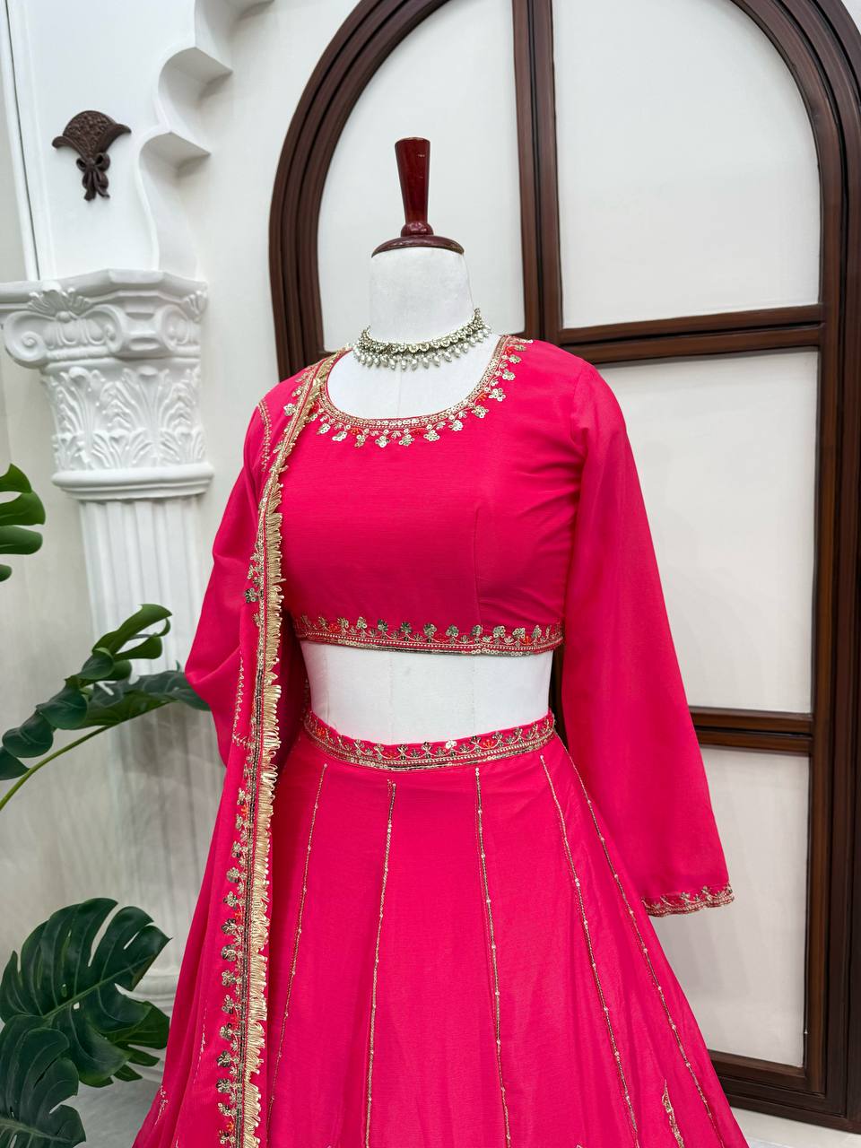 Zarisha Faux Georgette Real Mirror Embroidered Lehenga Choli with Dupatta Set