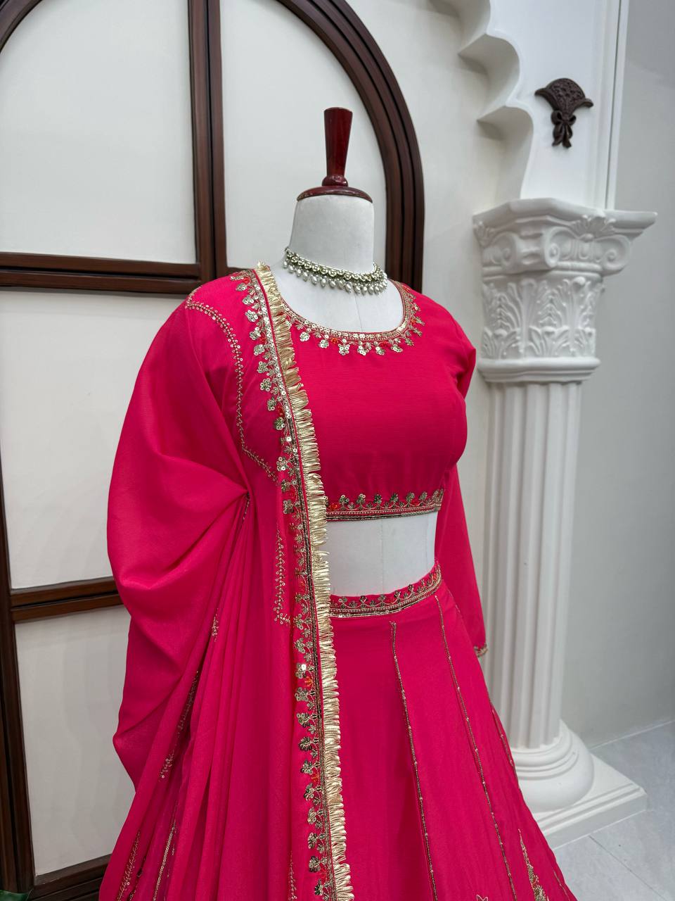 Zarisha Faux Georgette Real Mirror Embroidered Lehenga Choli with Dupatta Set