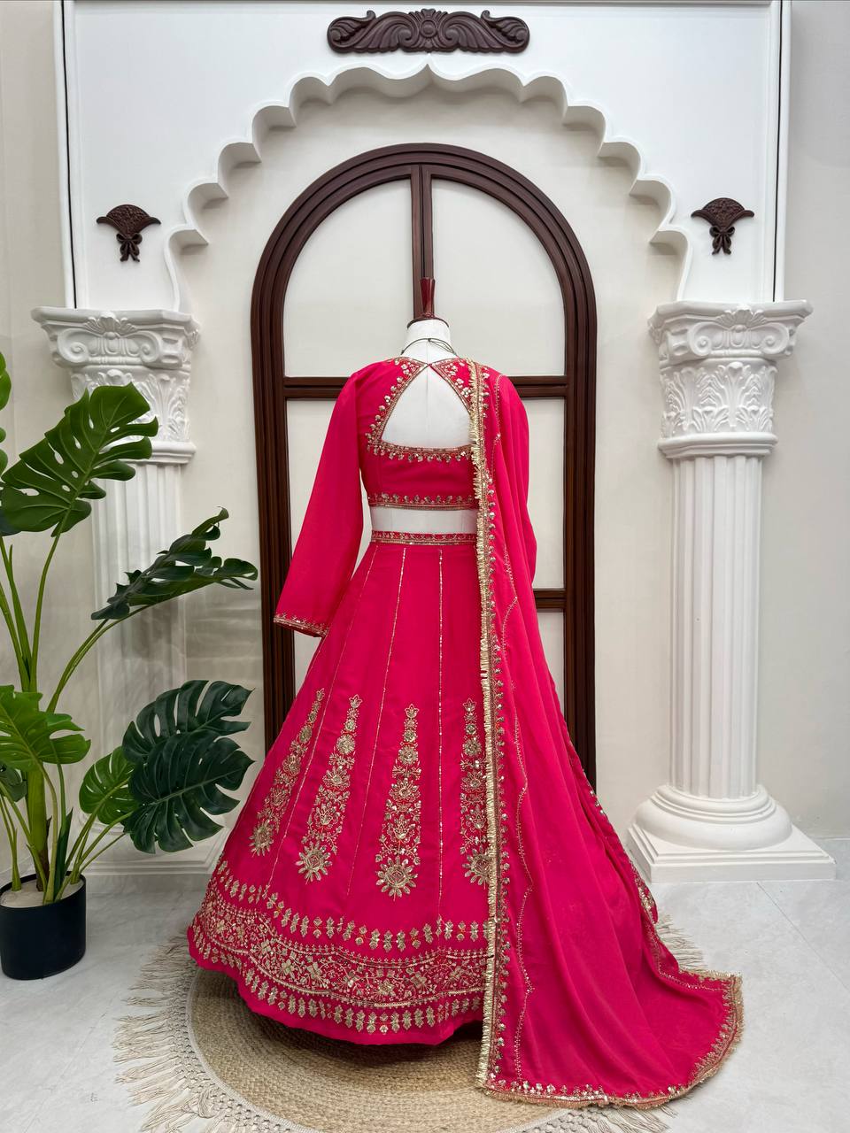 Zarisha Faux Georgette Real Mirror Embroidered Lehenga Choli with Dupatta Set