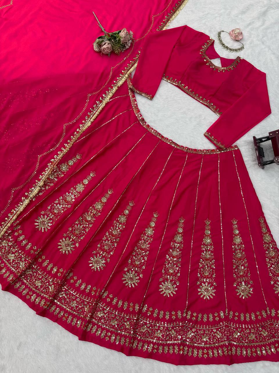 Zarisha Faux Georgette Real Mirror Embroidered Lehenga Choli with Dupatta Set