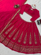 Zarisha Faux Georgette Real Mirror Embroidered Lehenga Choli with Dupatta Set