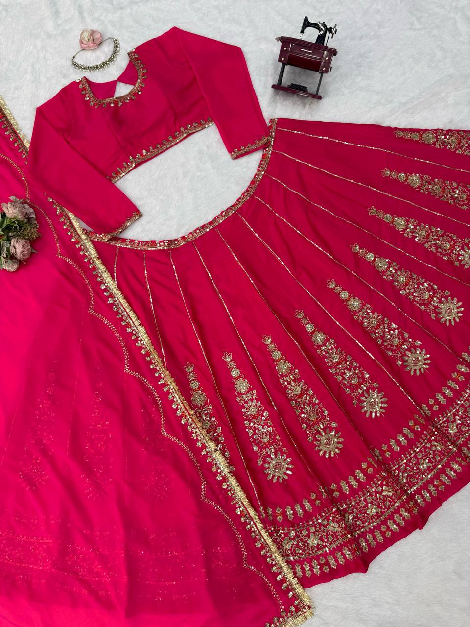 Zarisha Faux Georgette Real Mirror Embroidered Lehenga Choli with Dupatta Set