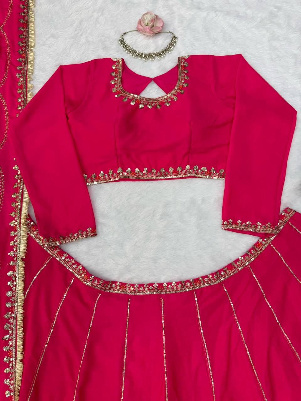 Zarisha Faux Georgette Real Mirror Embroidered Lehenga Choli with Dupatta Set