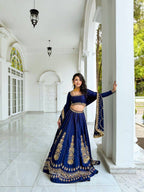 Zarisha Faux Georgette Real Mirror Embroidered Lehenga Choli with Dupatta Set