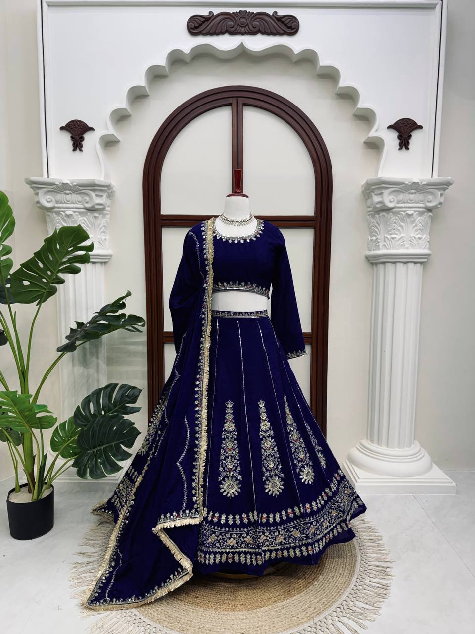 Zarisha Faux Georgette Real Mirror Embroidered Lehenga Choli with Dupatta Set