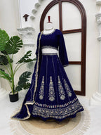 Zarisha Faux Georgette Real Mirror Embroidered Lehenga Choli with Dupatta Set