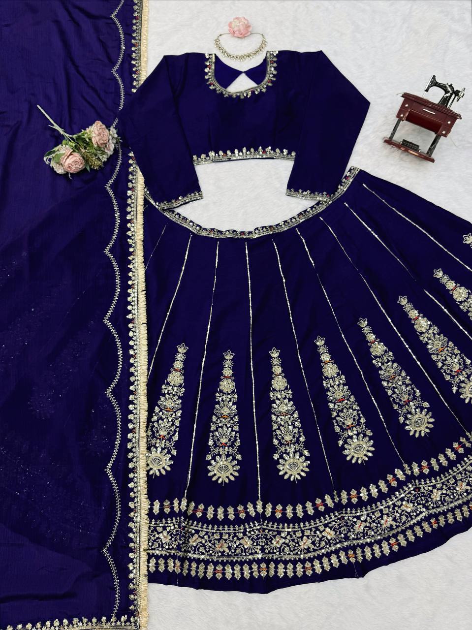 Zarisha Faux Georgette Real Mirror Embroidered Lehenga Choli with Dupatta Set