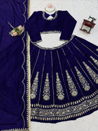 Zarisha Faux Georgette Real Mirror Embroidered Lehenga Choli with Dupatta Set