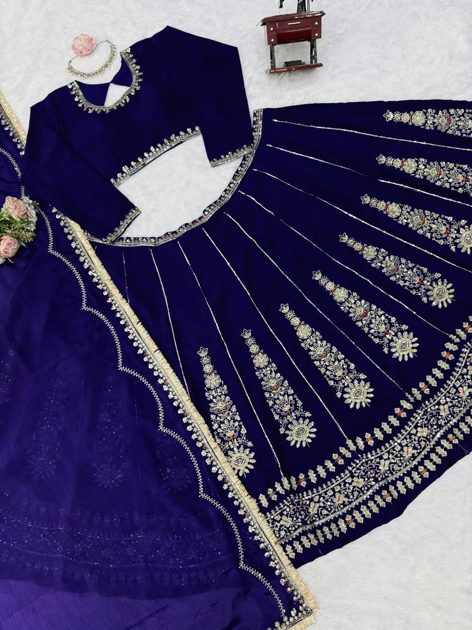 Zarisha Faux Georgette Real Mirror Embroidered Lehenga Choli with Dupatta Set