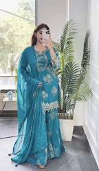 Kashvini Faux Georgette Digital Print Embroidered Sharara Suit with Dupatta
