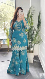 Kashvini Faux Georgette Digital Print Embroidered Sharara Suit with Dupatta