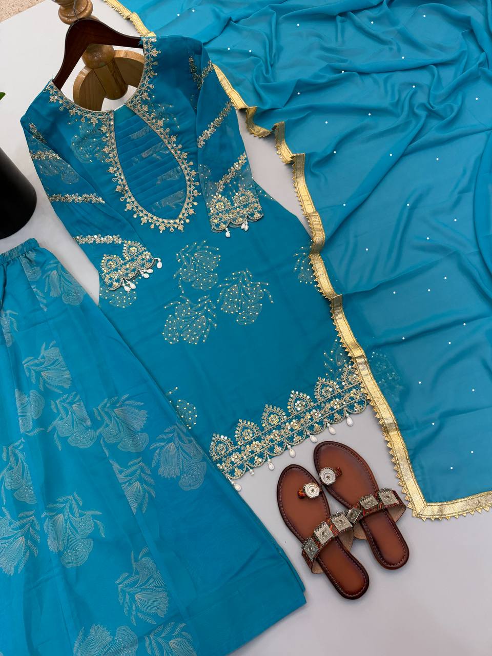 Kashvini Faux Georgette Digital Print Embroidered Sharara Suit with Dupatta