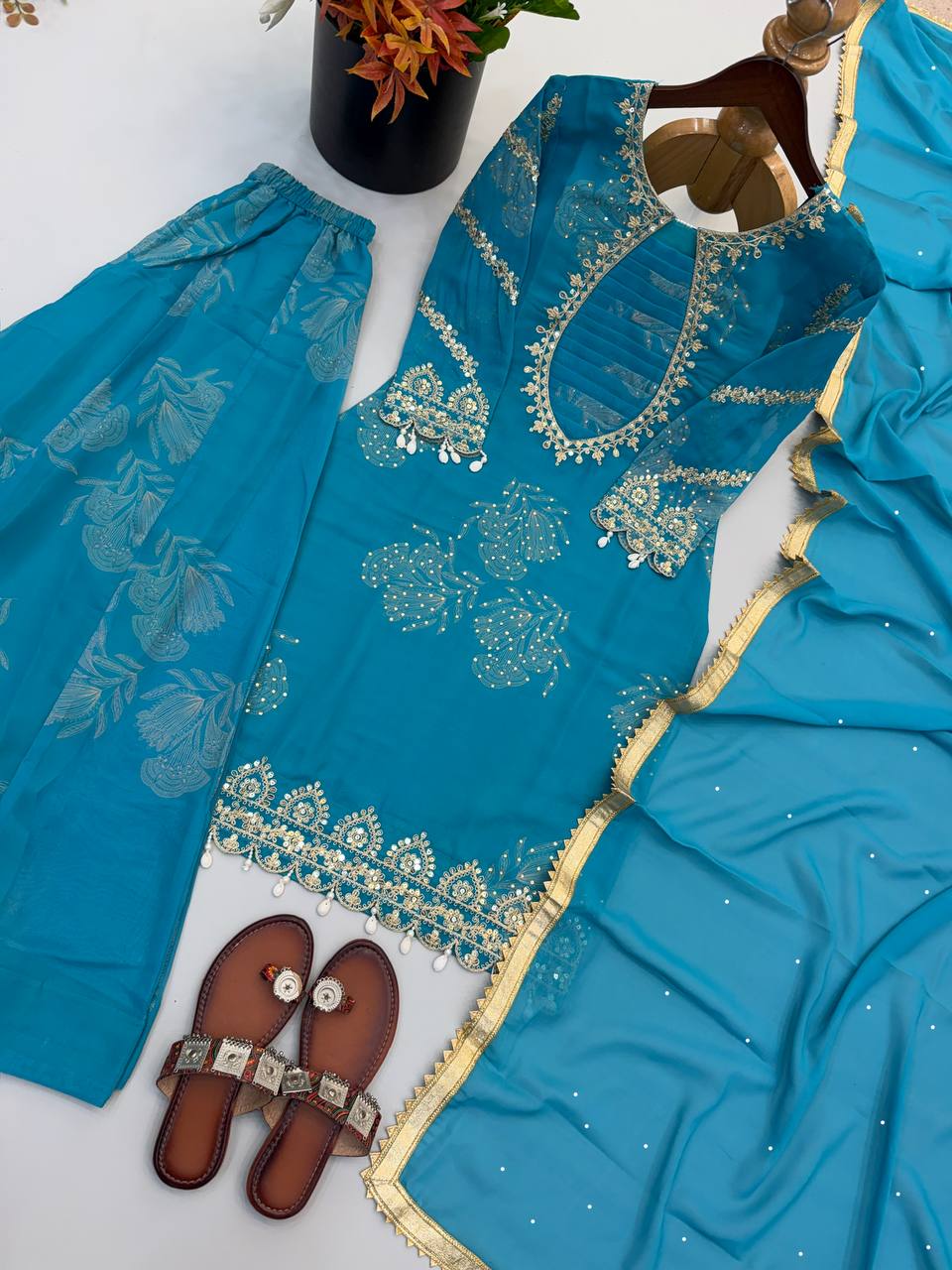 Kashvini Faux Georgette Digital Print Embroidered Sharara Suit with Dupatta