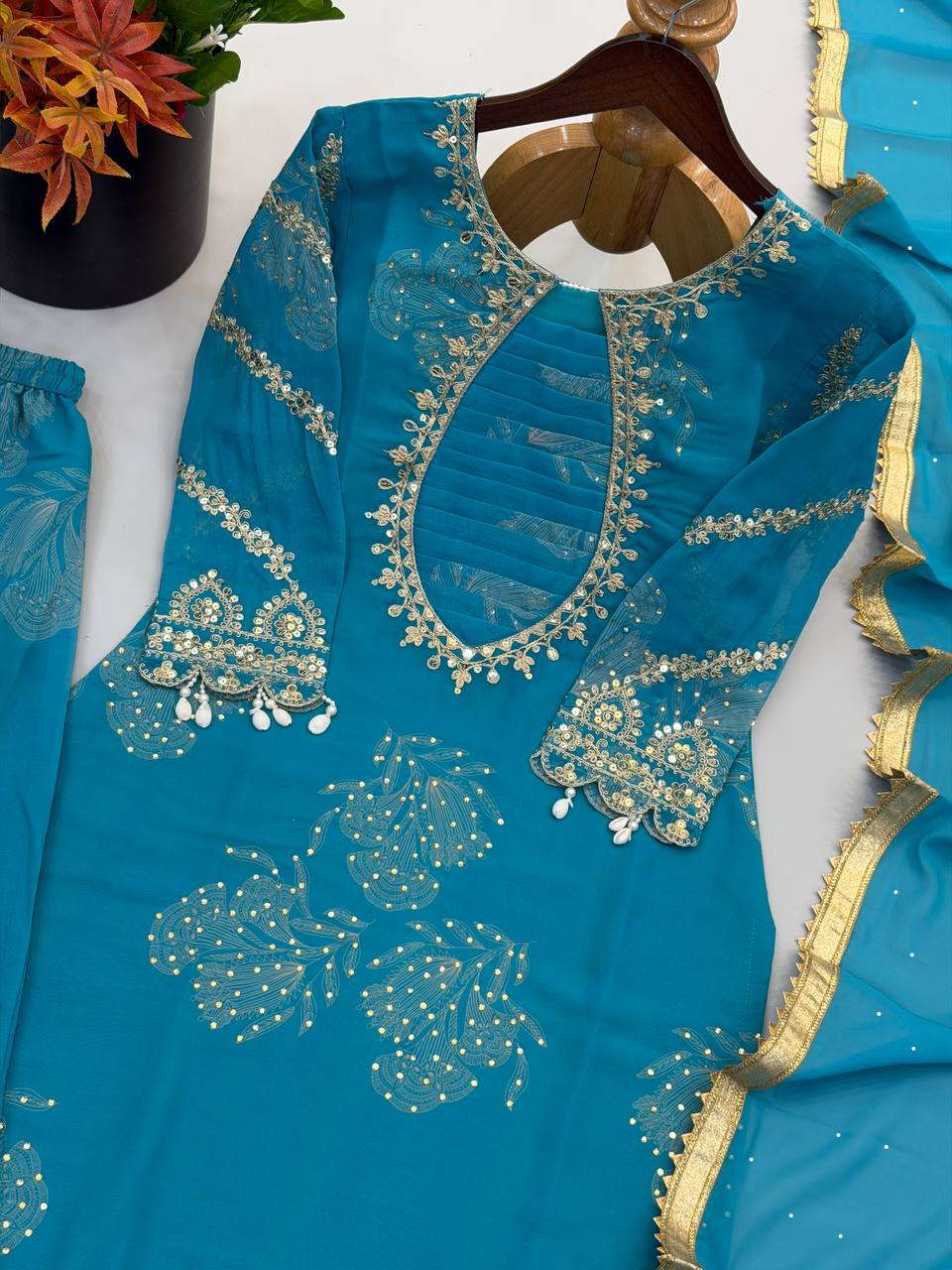 Kashvini Faux Georgette Digital Print Embroidered Sharara Suit with Dupatta