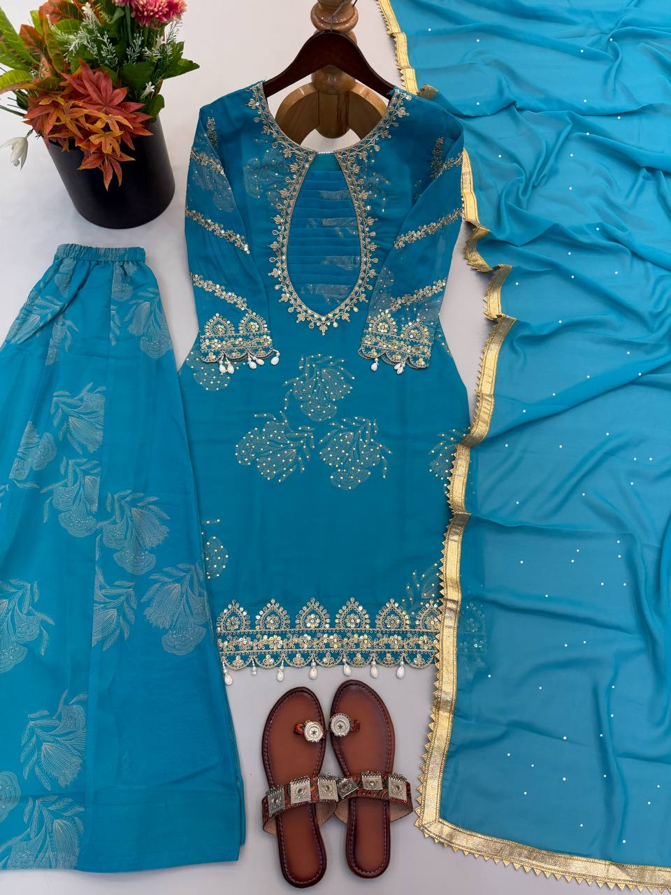 Kashvini Faux Georgette Digital Print Embroidered Sharara Suit with Dupatta