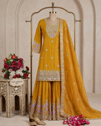 Navisha Chinon Silk Sequins Embroidered Sharara Suit with Dupatta