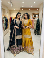 Navisha Chinon Silk Sequins Embroidered Sharara Suit with Dupatta
