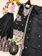 Navisha Chinon Silk Sequins Embroidered Sharara Suit with Dupatta