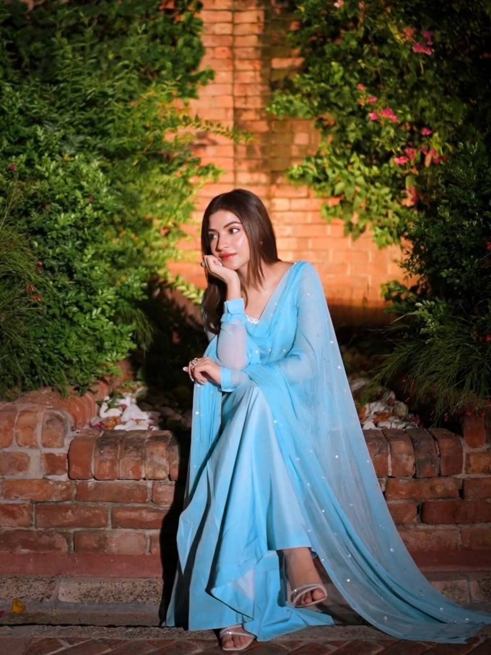 Saira Faux Georgette Embroidered Bootcut Palazzo Suit with Cutwork Detailing