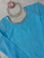Saira Faux Georgette Embroidered Bootcut Palazzo Suit with Cutwork Detailing
