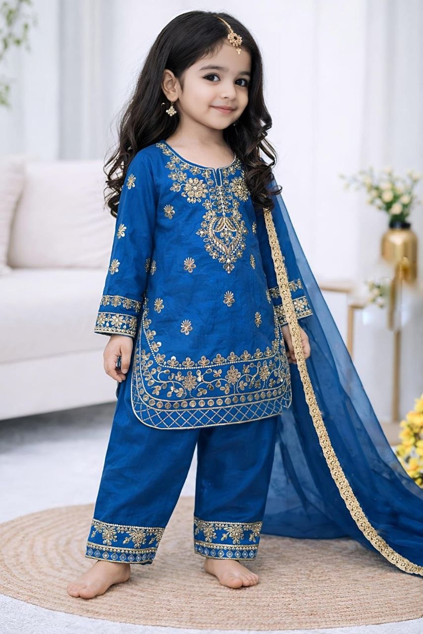 Zarvika GMY Silk Sequins Embroidered Palazzo Suit with Dupatta