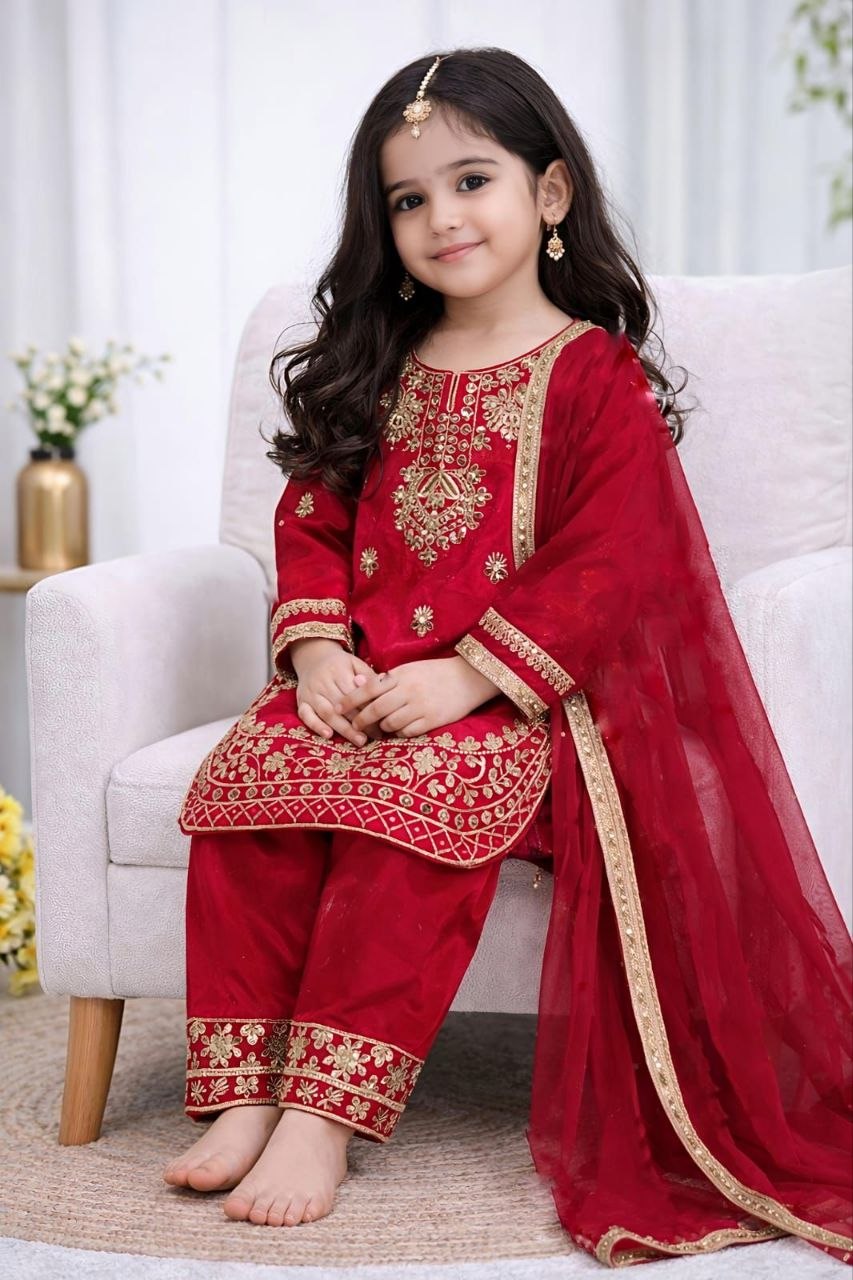 Zarvika GMY Silk Sequins Embroidered Palazzo Suit with Dupatta