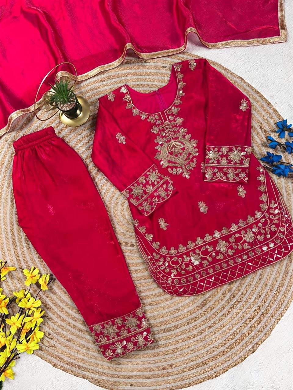 Zarvika GMY Silk Sequins Embroidered Palazzo Suit with Dupatta