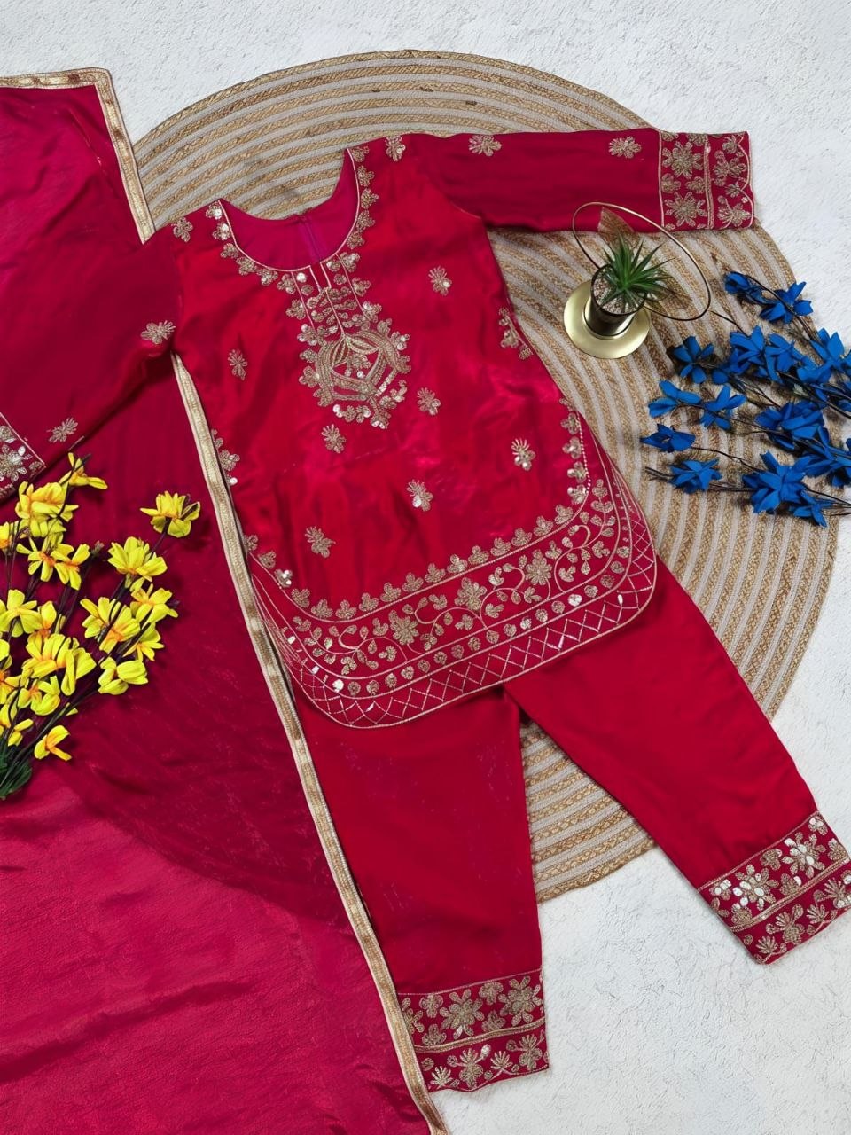 Zarvika GMY Silk Sequins Embroidered Palazzo Suit with Dupatta