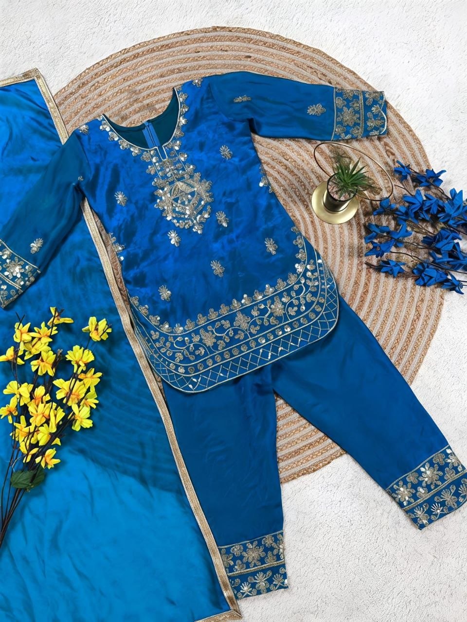 Zarvika GMY Silk Sequins Embroidered Palazzo Suit with Dupatta