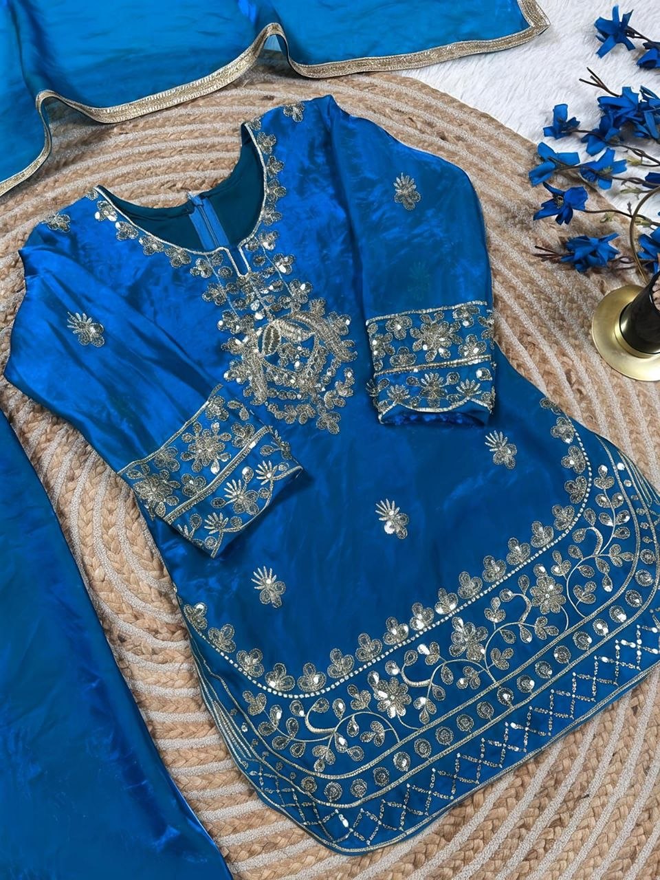 Zarvika GMY Silk Sequins Embroidered Palazzo Suit with Dupatta