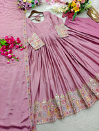 Eshanya Chinon Silk Sequins Embroidered Gown with Pant & Dupatta