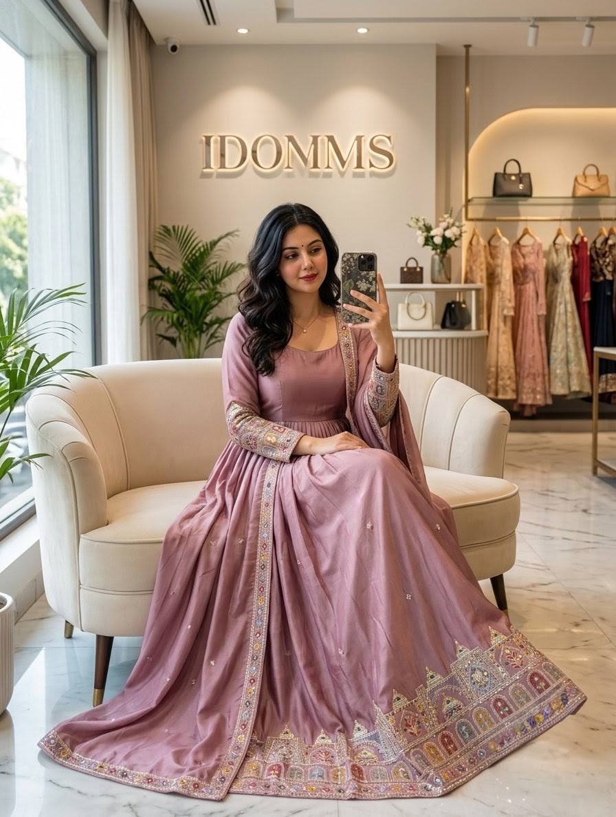 Eshanya Chinon Silk Sequins Embroidered Gown with Pant & Dupatta