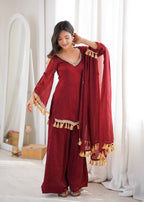 Zarisha Doremon Crush Mirror Lace Kurti Palazzo with Dupatta Set