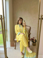 Aarini Natural Crepe Silk Embroidered Balloon Pant Suit with Organza Dupatta