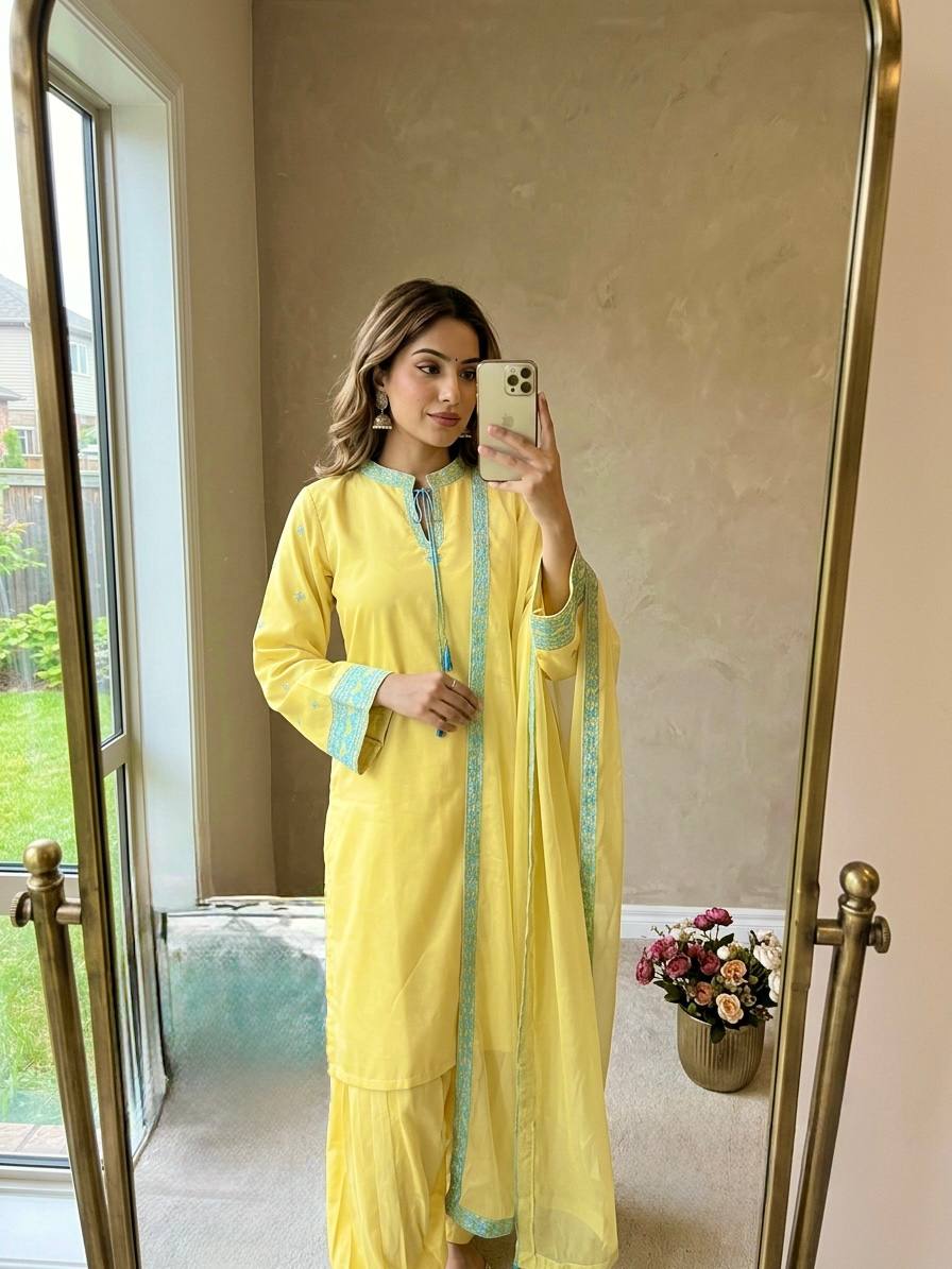 Aarini Natural Crepe Silk Embroidered Balloon Pant Suit with Organza Dupatta