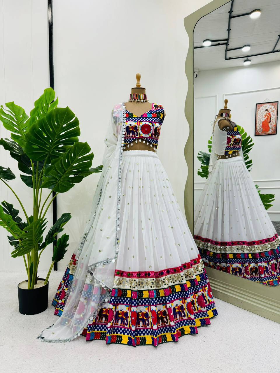 Zarisha Faux Georgette Real Mirror Embroidered Lehenga Choli with Dupatta Set