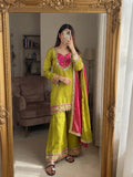Anvika Roman Glass Mirror Work Palazzo Suit with Kota Checks Dupatta