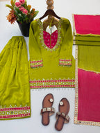 Anvika Roman Glass Mirror Work Palazzo Suit with Kota Checks Dupatta