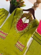 Anvika Roman Glass Mirror Work Palazzo Suit with Kota Checks Dupatta