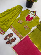 Anvika Roman Glass Mirror Work Palazzo Suit with Kota Checks Dupatta