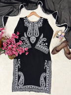 Aarunya Soft Chinon Silk Thread Embroidered Kurti with Palazzo & Georgette Dupatta