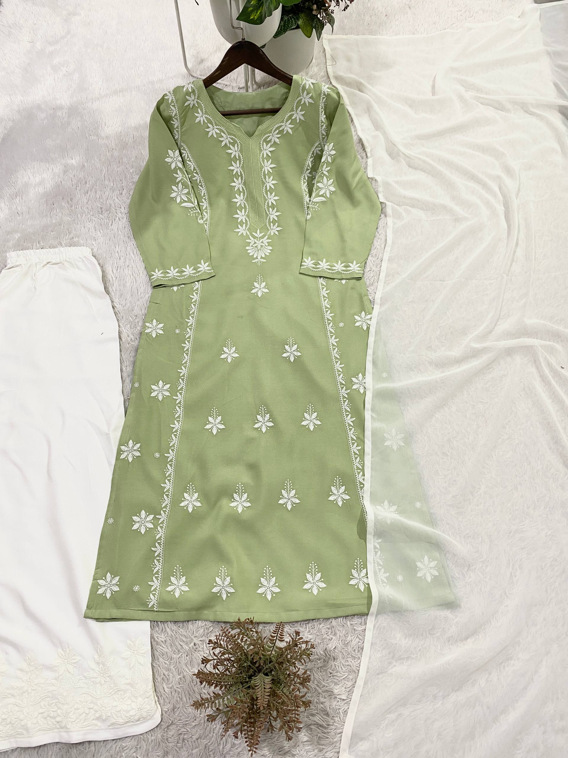 Designer Rayon Kurti Palazzo Set with Elegant Georgette Dupatta