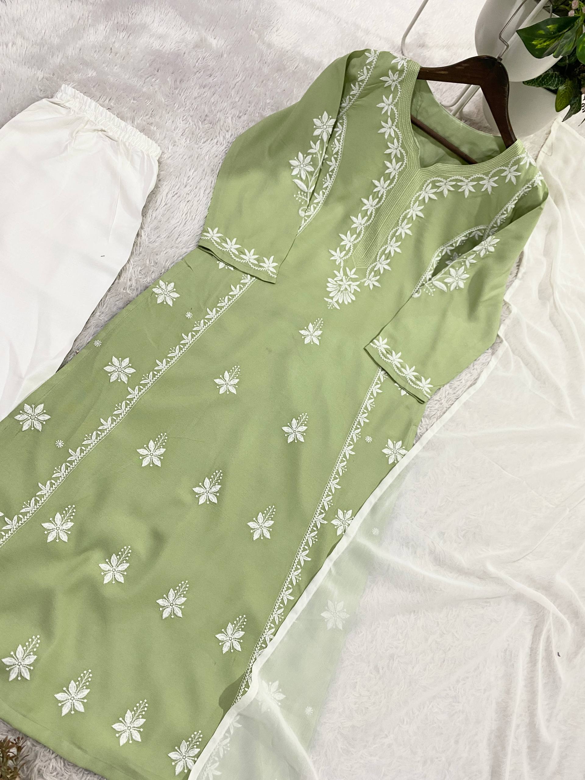 Designer Rayon Kurti Palazzo Set with Elegant Georgette Dupatta