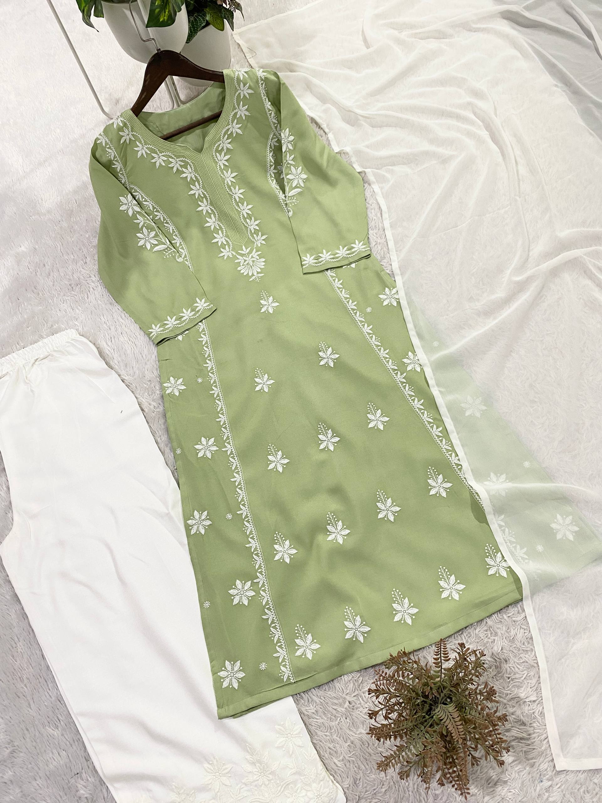 Designer Rayon Kurti Palazzo Set with Elegant Georgette Dupatta